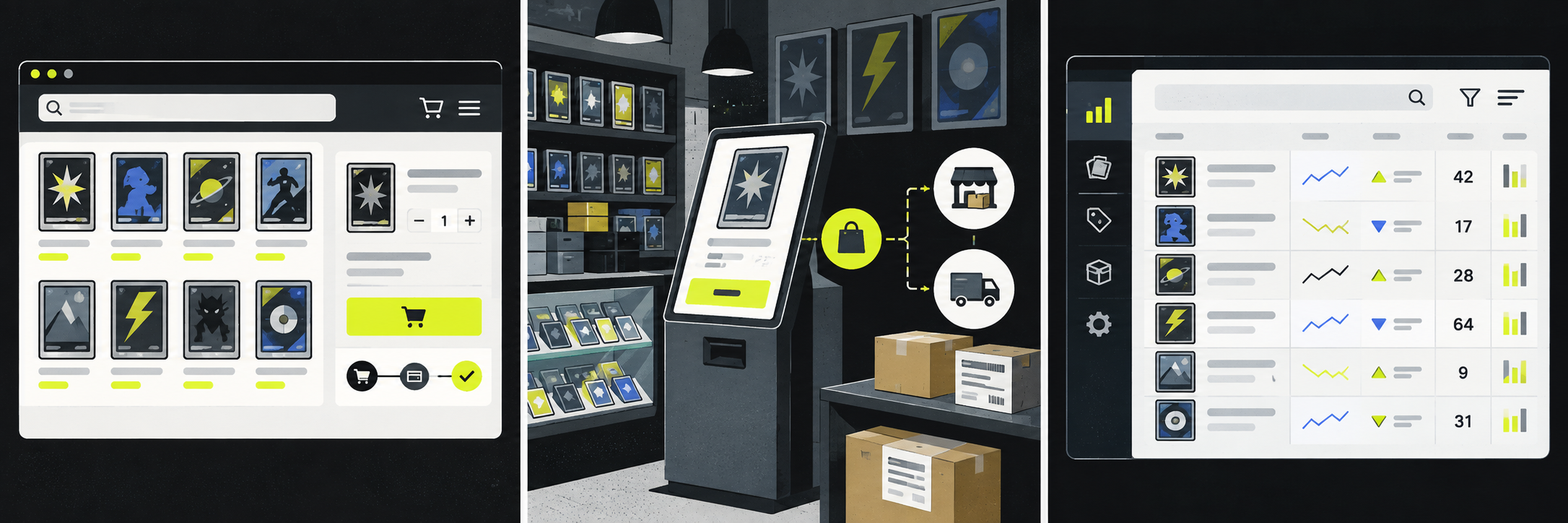 Ilustración de un panel de inventario y ventas